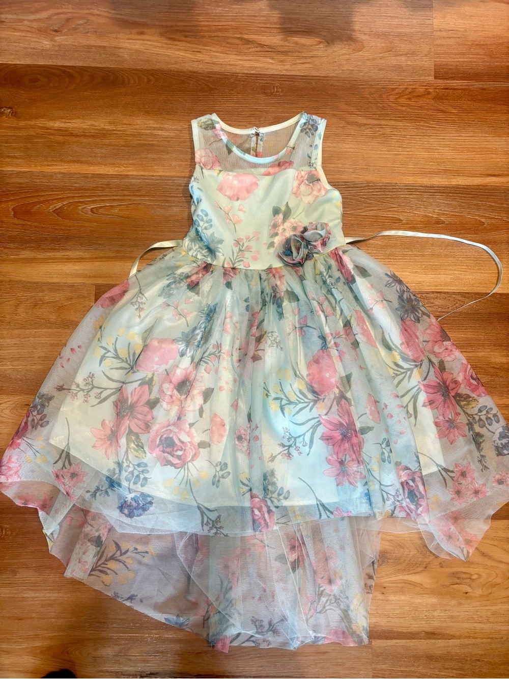 Zunie Floral Tulle High-Low Dress - Pastel Pink & Blue